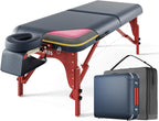CLORIS 84" Luxury Massage Table Portable 2 Folding Lightweight Facial Salon Spa Tattoo Bed Height Adjustable with Carrying Bag & Wooden Leg Hold Up to 1500LBS Blue