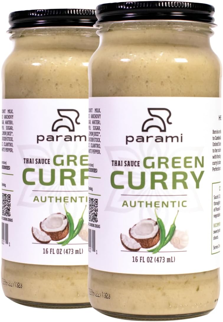 Parami Organic Coconut Curry Simmer Sauce – 16oz Jar | Gluten Free, Dairy Free, Nut Free | Authentic Thai Curry Base Made with Fresh Lemongrass, Galangal & Kaffir Lime (Pack of 2, Green)