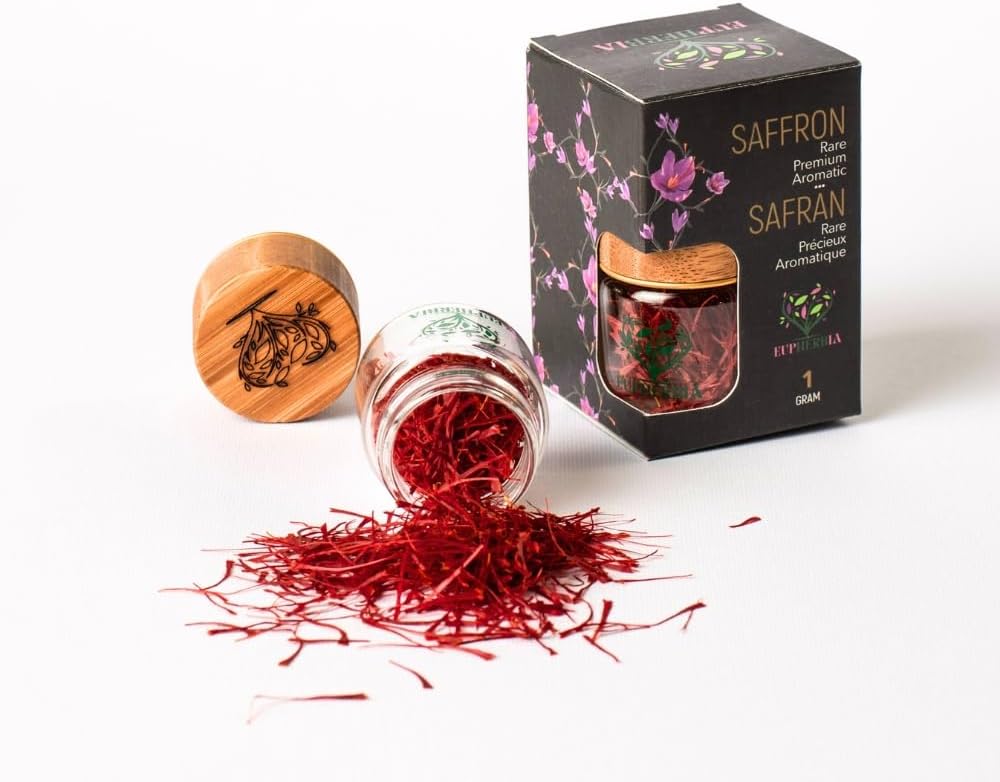 EUPHERBIA Saffron, Grade A+ All Red Saffron Threads, Pure, Premium, Aromatic, 100% Natural, Hand Harvested, “Red Gold” Spice for Culinary Delights, Kosher Certified (0.035 Ounce (1 g))