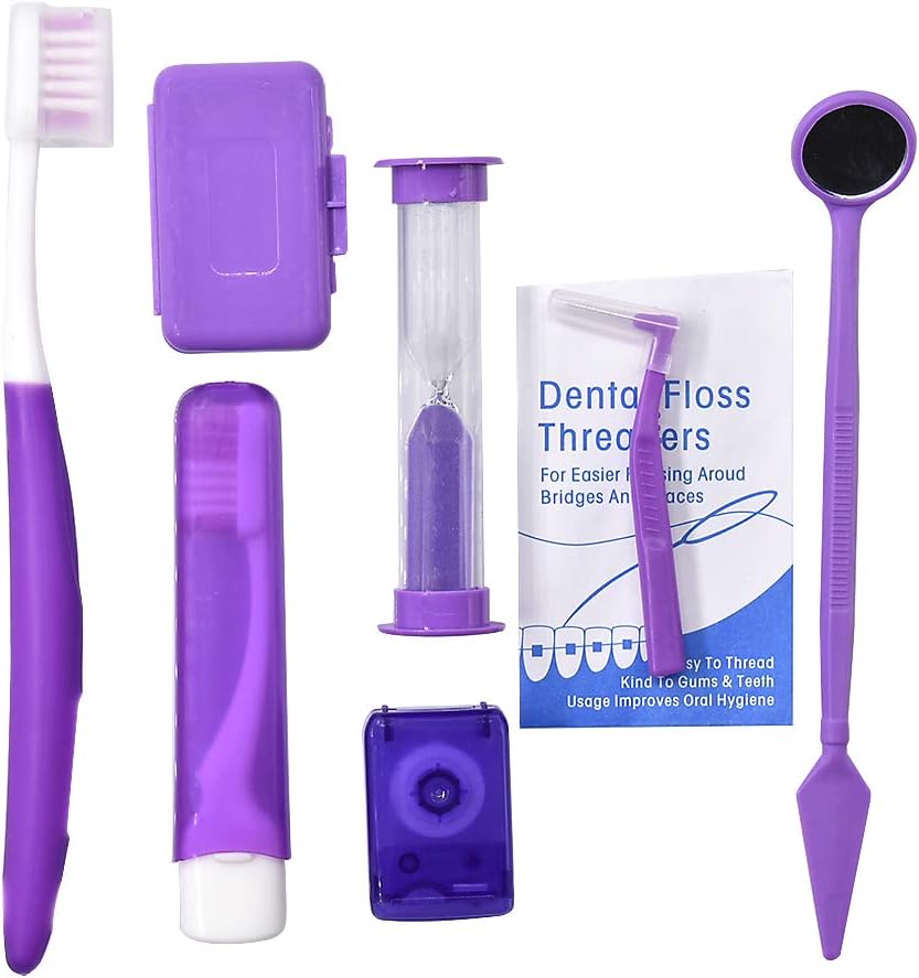 Angzhili Portable Orthodontic Toothbrush Kit for Orthodontic Patient Orthodontic Care Kit for Braces,Interdental Brush,Dental Wax,Dental Floss,Dental Travel Kit(Purple)
