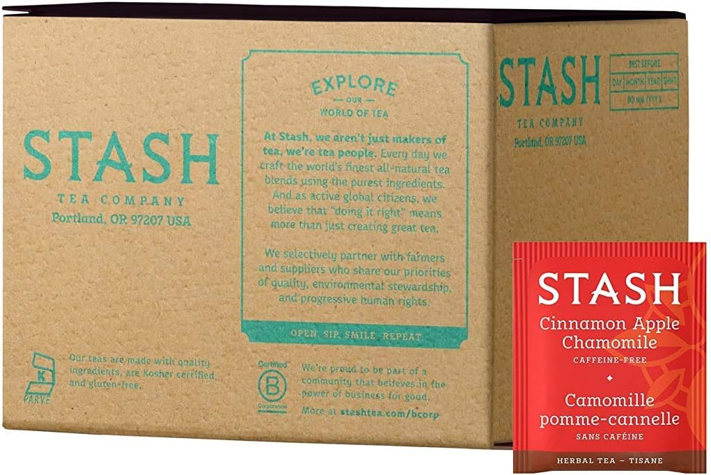 Stash Tea Cinnamon Apple Chamomile Herbal Tea - Caffeine Free, Non-GMO Project Verified Premium Tea with No Artificial Ingredients, 100 Count (BULK PACKAGING)