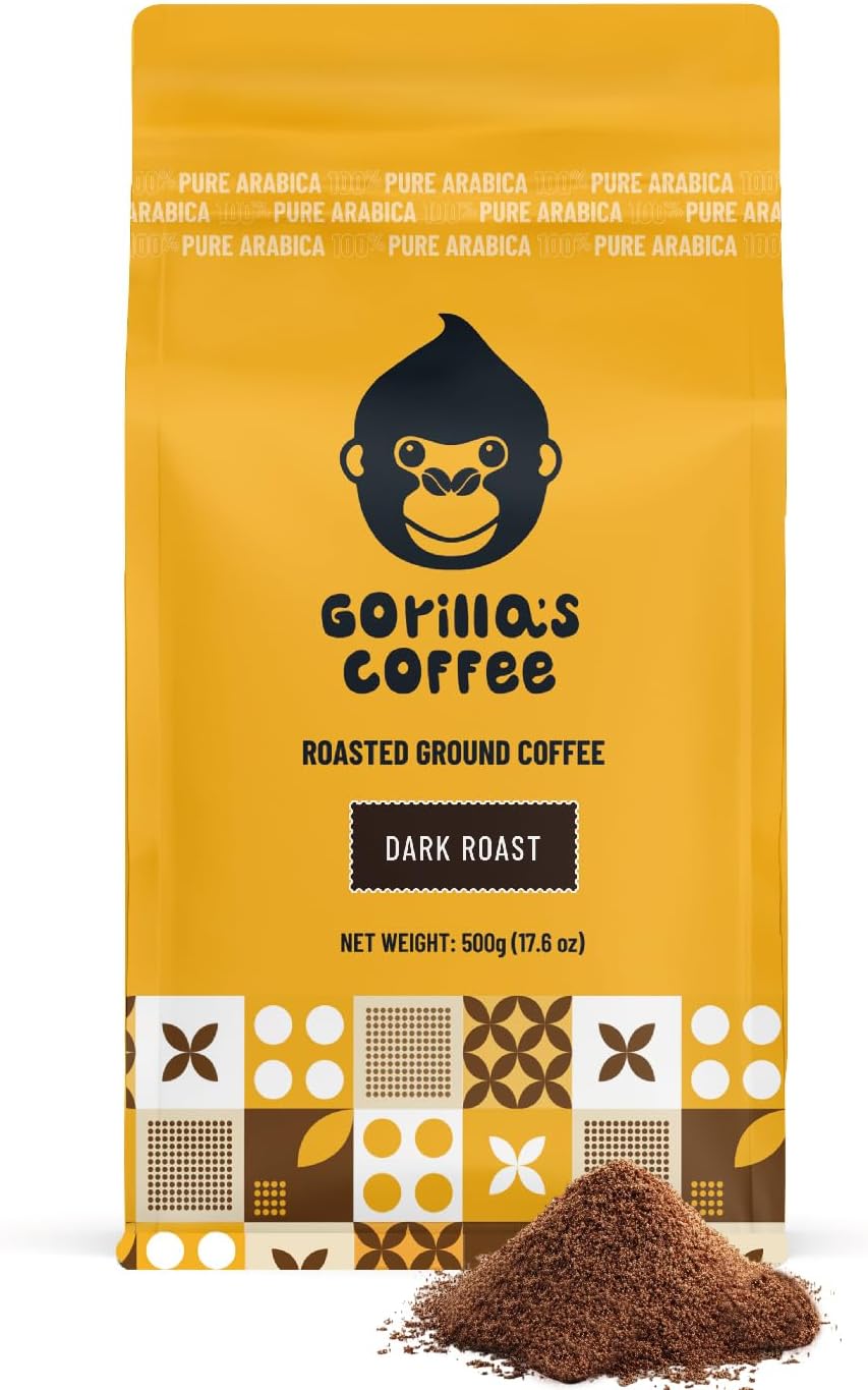 Gorilla's Coffee 100% Arabica - Dark Roast Ground Coffee, Fair Trade, Full Bodied, Bold, with a Touch of Smokiness | Premium Rwandan Coffee | Rich, Flavorful, and Aromatic (500g/17.6 oz)
