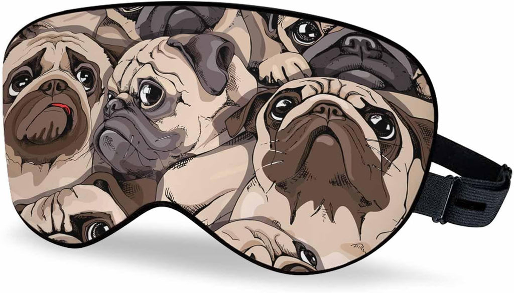 Many Pugs Portrait Sleep Eye Mask Composition Sepia Art Style Men Women Sleep Mask with Adjustable Strap Eye Cover Eye Shade for Travel, Nap,Meditation
