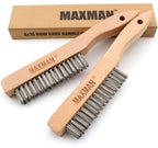 MAXMAN Wire Brush, Heavy Duty Stainless Steel Wire Brushes for Cleaning Rust, Grill Brush, Steel Brush for Paint Removal, Welding, Stiff Bristle Metal Brush with 10" Long Beech Handle, Large, 2Pcs