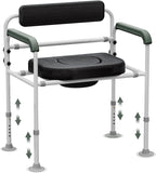 Adjustable Medical Bedside Commode Chair with Padded Backrest, Height Adjustable, Drop Arm Support