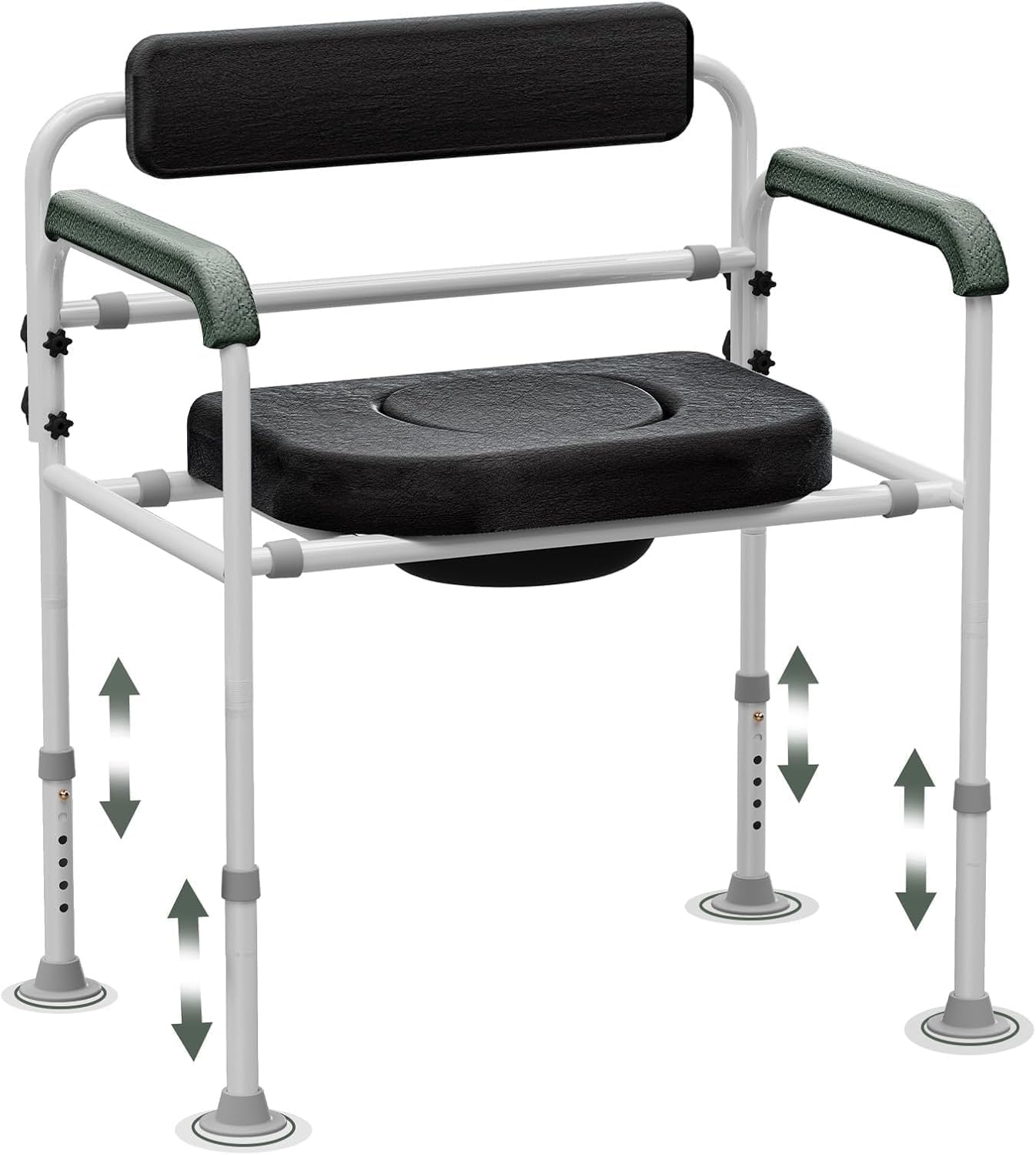 Adjustable Medical Bedside Commode Chair with Padded Backrest, Height Adjustable, Drop Arm Support