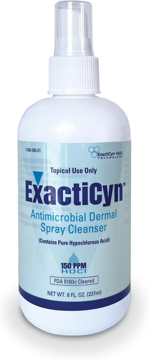 ExactiCyn™ Dermal Spray Cleanser (8 fl oz) – FDA 510(k) Cleared Hypochlorous Acid (150 PPM) – First Aid for Cuts, Burns, Abrasions & Wound Care – Sting-Free & Alcohol-Free