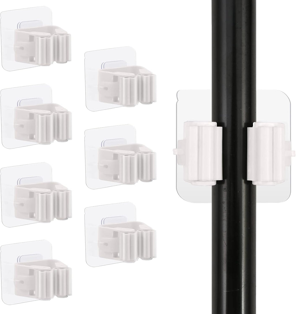 8PCS Broom Holder Wall Mount, Self Adhesive No Drilling Anti-Slip Mop and Broom Holder Organizer Hanger Wall Mount, Broom Gripper and Mop Holder Wall Mounted for Home Garden Garage Storage