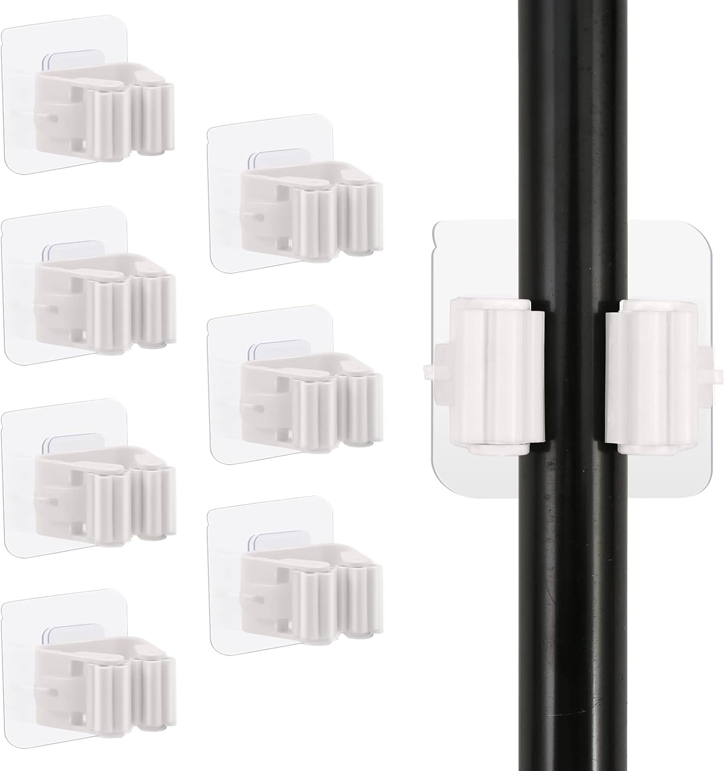 8PCS Broom Holder Wall Mount, Self Adhesive No Drilling Anti-Slip Mop and Broom Holder Organizer Hanger Wall Mount, Broom Gripper and Mop Holder Wall Mounted for Home Garden Garage Storage