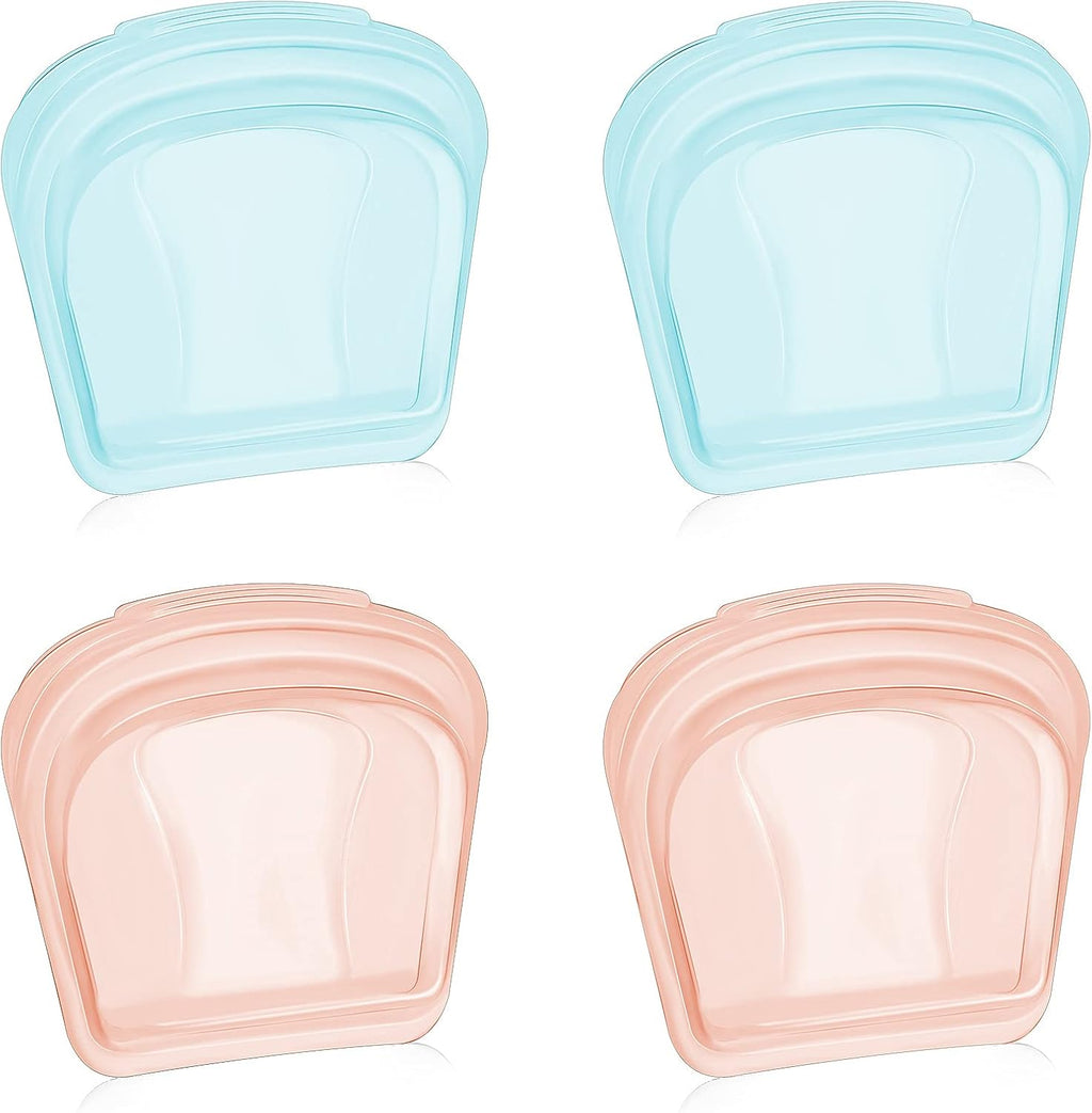 Nuenen 4 Pieces Small Portable Open Pill Pouch Silicone Medicine Pouch Bag Reusable Medicine Storage Pocket Clear Travel Pill Bag Resealable Organizer Pouches(Blue, Rose Gold)