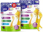 GuruNanda Dental Floss Picks, Berry Flavor, 90 Count, for Kids | Pack of 2 | Giraffe-Shaped | Anti-Slip Design | Ages 3+