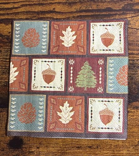 IHR Ideal Home Range Party Napkins Disposable 3-Ply Paper Lunch Napkin Pack, 6.5" x 6.5", Lodge Resort, 20-Count