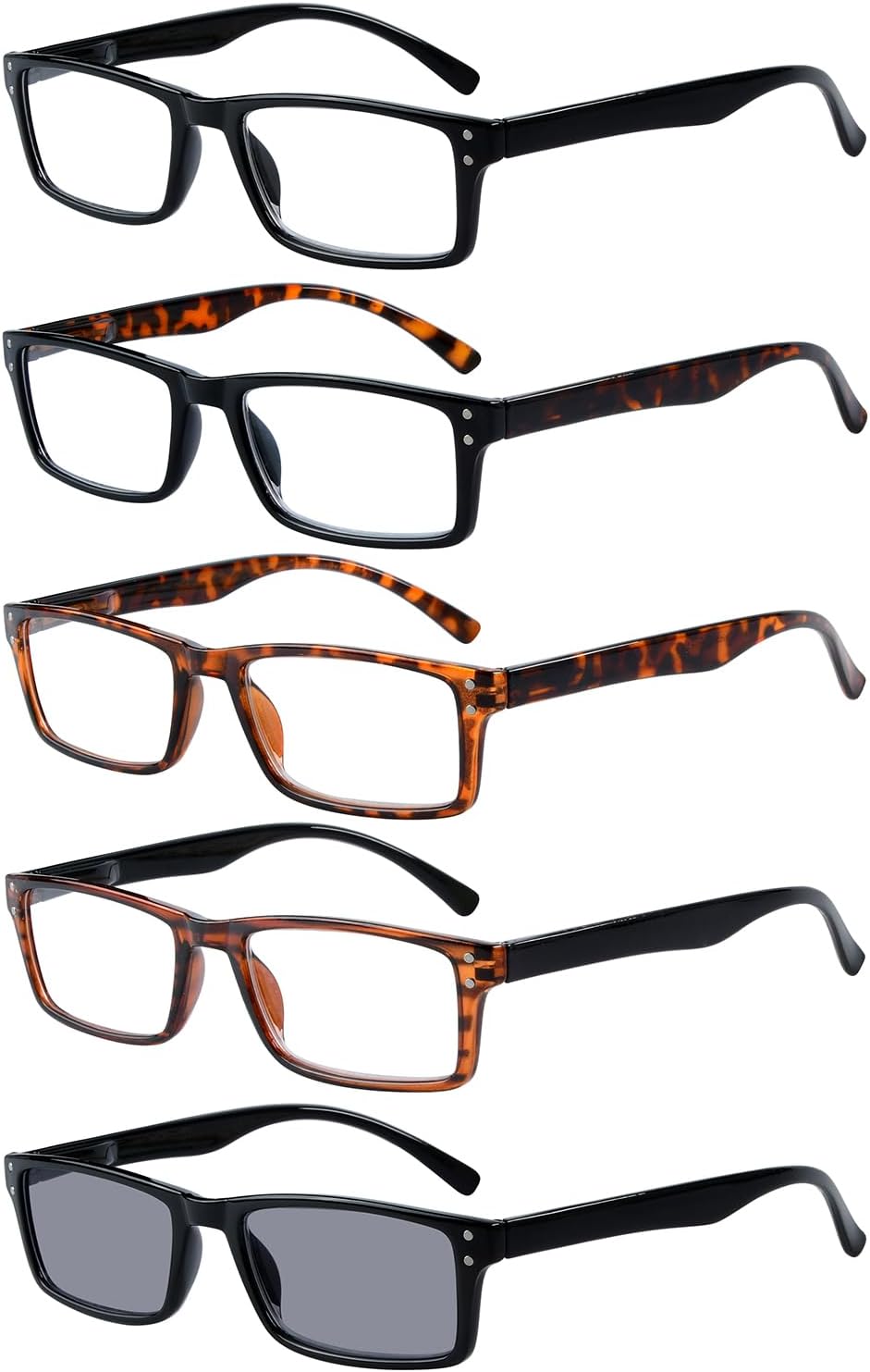 Eyekepper Spring Hinge 5-pack Retro Style Reading Glasses Include Sunshine Readers