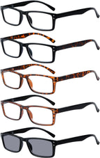 Eyekepper Spring Hinge 5-pack Retro Style Reading Glasses Include Sunshine Readers