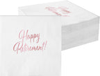 100 Pcs Rose Gold Retirement Napkins Happy Retirement Party Decorations Disposable Rose Gold Napkins Foil Dessert Cake Beverage Cocktail Napkins Supplies for Women Going Away Party Decorations