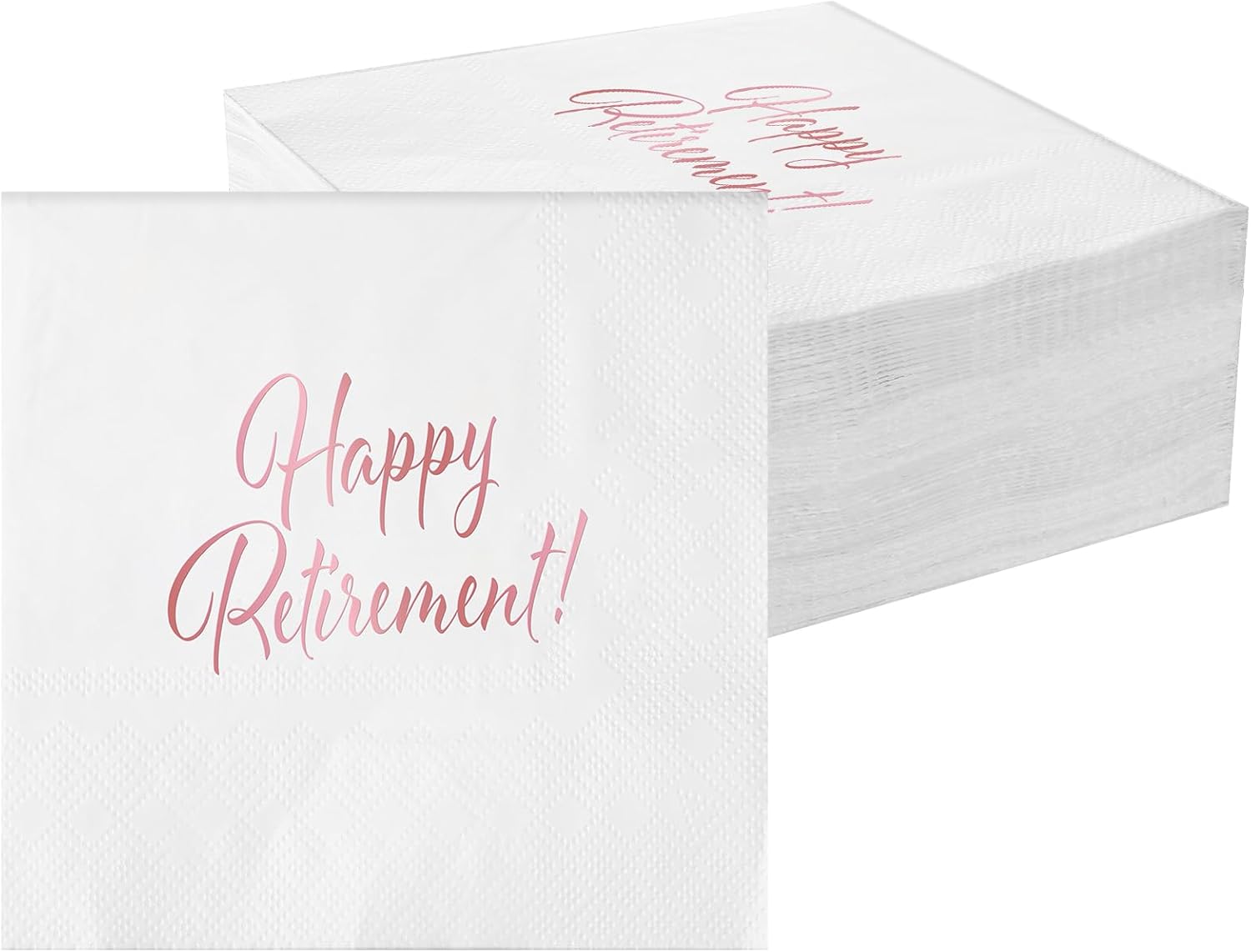 100 Pcs Rose Gold Retirement Napkins Happy Retirement Party Decorations Disposable Rose Gold Napkins Foil Dessert Cake Beverage Cocktail Napkins Supplies for Women Going Away Party Decorations