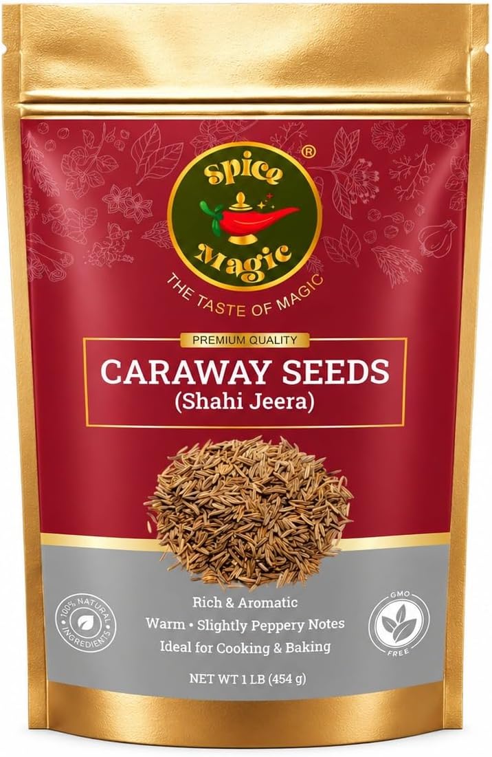 Spice Magic Caraway Seeds 1 lb (454 g) | 100% Natural, Non-GMO, Vegan | Fresh & Aromatic Spice for Pickles, Sauces, Rye Bread Baking, Cooking & Seasoning