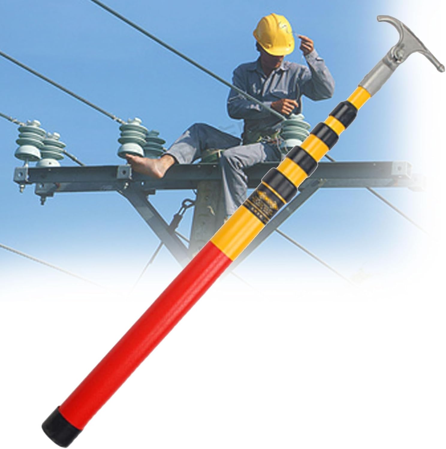 High Voltage Insulated Rescue Hook - Commercial Portable Hot Stick, Retractable Design for Electricians and Lineman