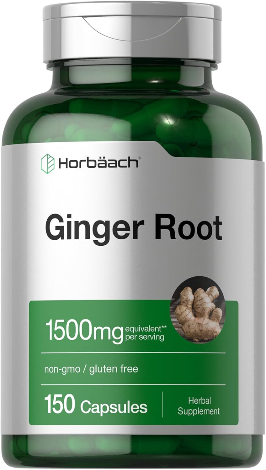 Horbäach Ginger Root Capsules | 150 Pills | Non-GMO, Gluten Free | Ginger Root Extract