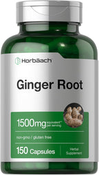 Horbäach Ginger Root Capsules | 150 Pills | Non-GMO, Gluten Free | Ginger Root Extract