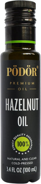 PÖDÖR Premium Hazelnut Oil from Piedmont Hazelnuts - 3.4 fl. Oz. - Cold-Pressed, 100% Natural, Unrefined and Unfiltered, Vegan, Gluten-Free, Non-GMO in Glass Bottle