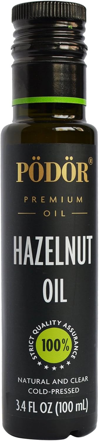 PÖDÖR Premium Hazelnut Oil from Piedmont Hazelnuts - 3.4 fl. Oz. - Cold-Pressed, 100% Natural, Unrefined and Unfiltered, Vegan, Gluten-Free, Non-GMO in Glass Bottle