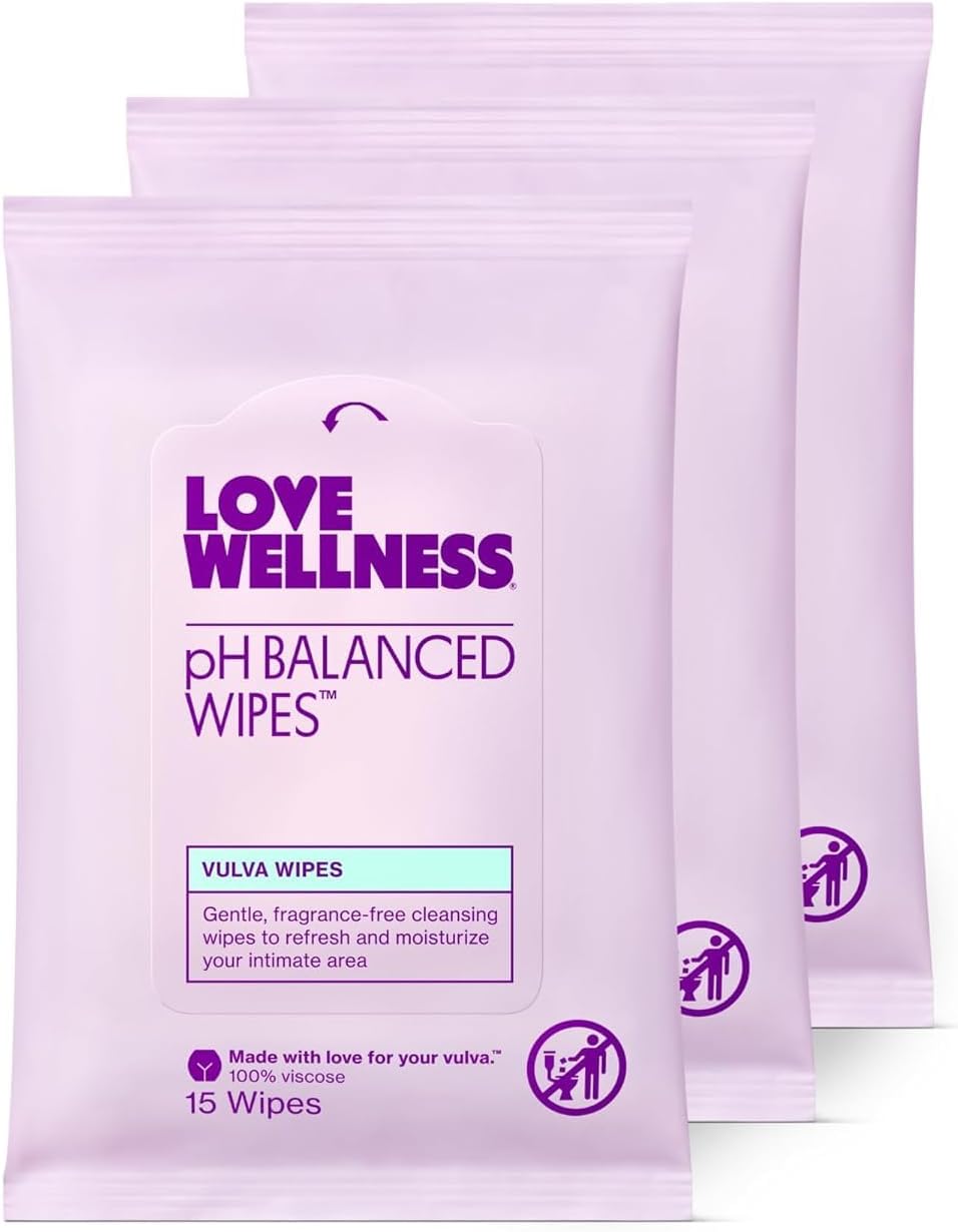 Love Wellness pH Balancing Wipes for Women | Fragrance-Free | Vulva Cleanser for Balanced pH, Intimate Health & Hygiene | Non-Irritating with Aloe Vera for Sensitive Skin | Travel Size | 3-Pack