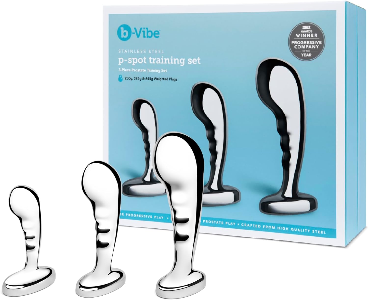 b-Vibe Stainless Steel Anal Beads Prostate Massager Anal Plug Toy, Sex Toys for Adults (3-Pc)