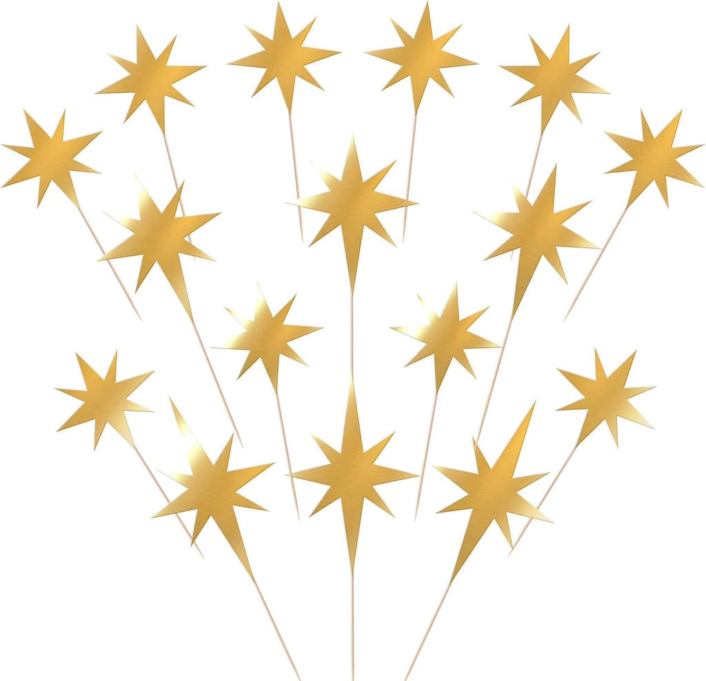 Rsstarxi 30 Pack Star Cupcake Toppers Assembled Sparkle Twinkle Star Cupcake Toothpicks for Baby Shower Wedding Engagement Bridal Shower Birthday Party Cake Decorations Gold
