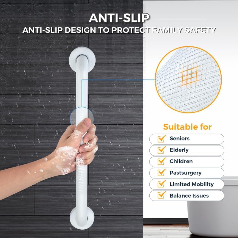 Grab Bars for Shower, 2 Pack 36-Inch Anti Slip Shower Handles for Elderly, Safety Shower Grab Bar, Stainless Steel Handicap Grab Bars for Bathroom (White 1" Diameter)