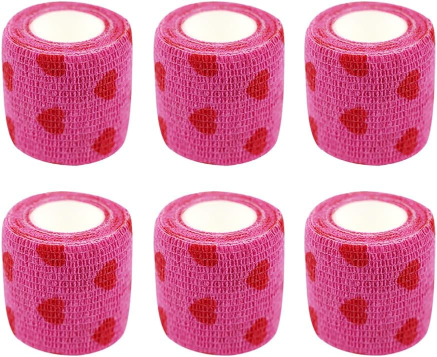 GSHLLO 6 Rolls 5cm x 4.5m Breathable Heart Bandages Cute Self Adhesive Bandages Sport Cohesive Bandage Wrap Elastic Athletic Tape Stretch Sticky Bandage Rolls for Wrist Ankle