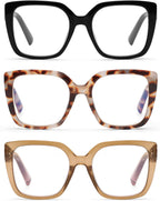 DOOViC 3 Pack Oversized Reading Glasses for Women Blue Light Blocking Square Stylish Computer Readers