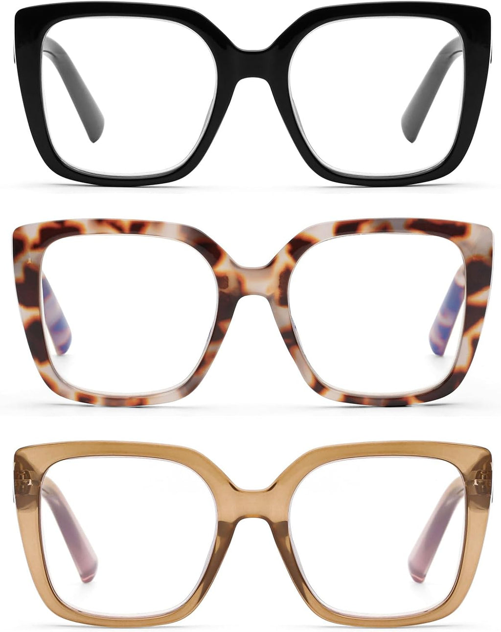 DOOViC 3 Pack Oversized Reading Glasses for Women Blue Light Blocking Square Stylish Computer Readers