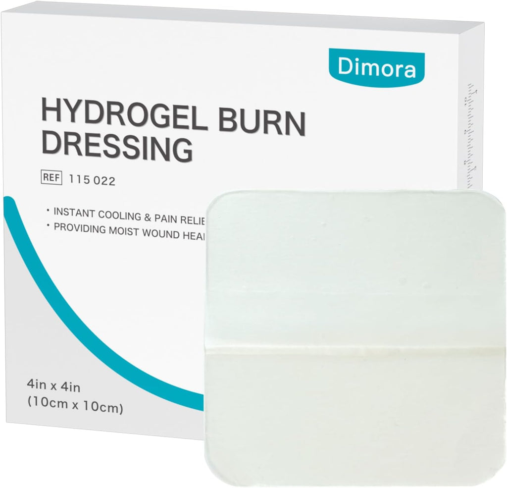Dimora Hydrogel Burn and Wound Dressing 4" x 4" - Hydrogel Nipple Pads Instant Cooling Relief for Minor Burns & Wounds, Soothing Moist Burn Pads for 1st-2nd Degree Burns, Cuts, Abrasions, (10 Count)