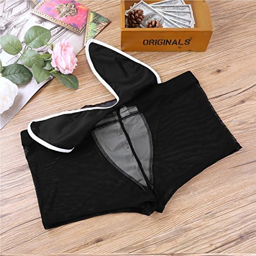 Alvivi Men's 4Pcs Waiter Tuxedo Lingerie Set Bowtie Collar Mesh Boxer Briefs with Cuffs Underwear