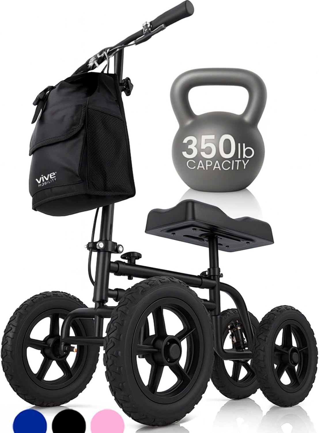Vive Mobility All Terrain Knee Scooter Walker for Foot Injuries - Adult Broken Leg Crutch Cart Roller for Surgery, Broken Foot, Ankle Injury - Kneeling Rolling Steerable Seated Wheel Scooter Aid