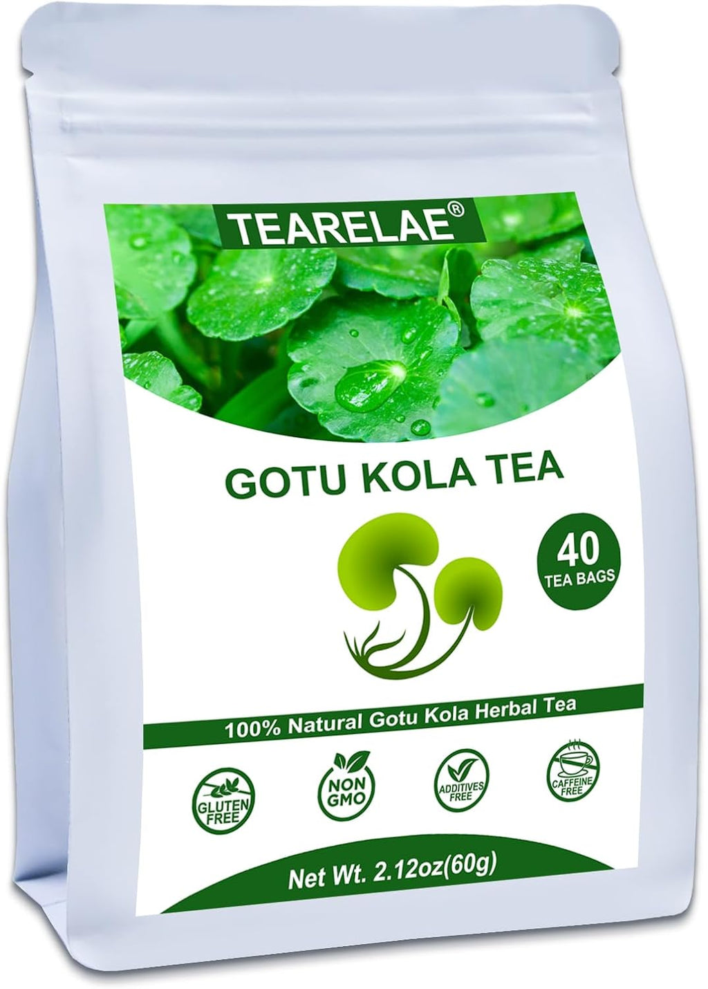 TEARELAE - Gotu Kola Tea Bags - 40 Count - 100% Pure Cut & Sifted Centella Asiatica - Natural Premium Herbal Tea For Health - Non-GMO - Caffeine-Free