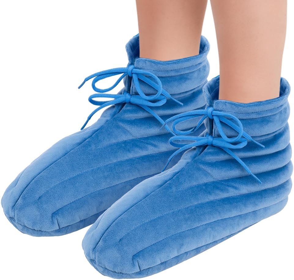 NEWGO Microwavable Slippers for Cold Feet, Heating Pad Booties for Plantar Fasciitis, Arthritis & Achilles Pain Relief - Large Size Hot Therapy Foot Warmers for Men and Women