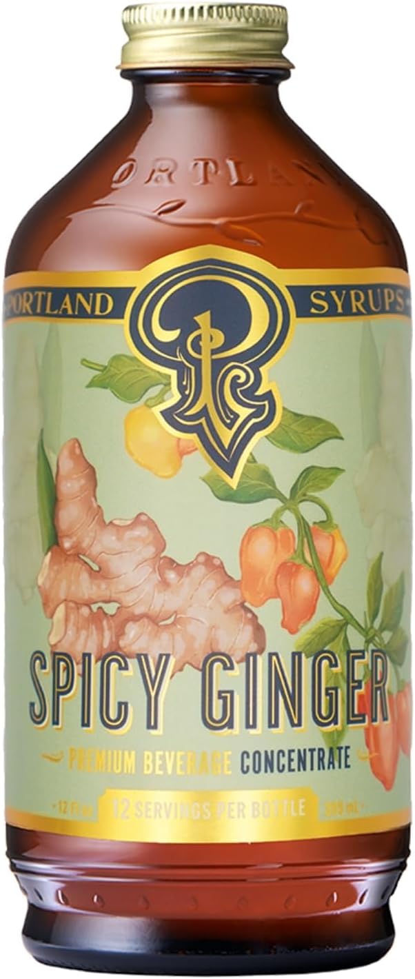 Portland Syrups Spicy Ginger Syrup - Extra Spicy Heat and Fresh Ginger Flavor - Premium Beverage Concentrate for Cocktails, Mocktails, Tea, and More - 12 oz with 12 Servings (Pack of 1)