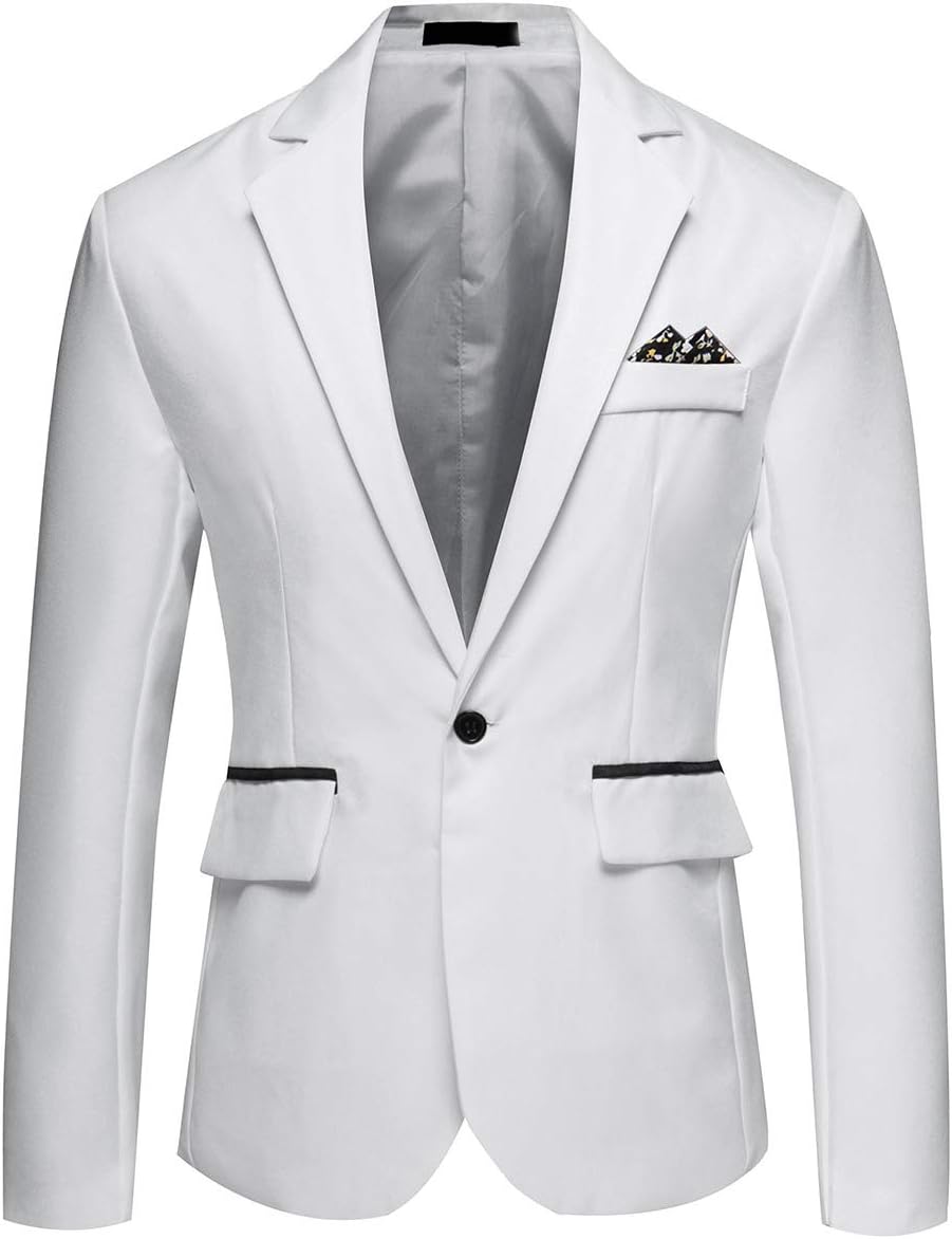 Men's Casual Suit Jacket Slim Fit One Button Notched Lapel Business Daily Lightweight Blazer Jacket