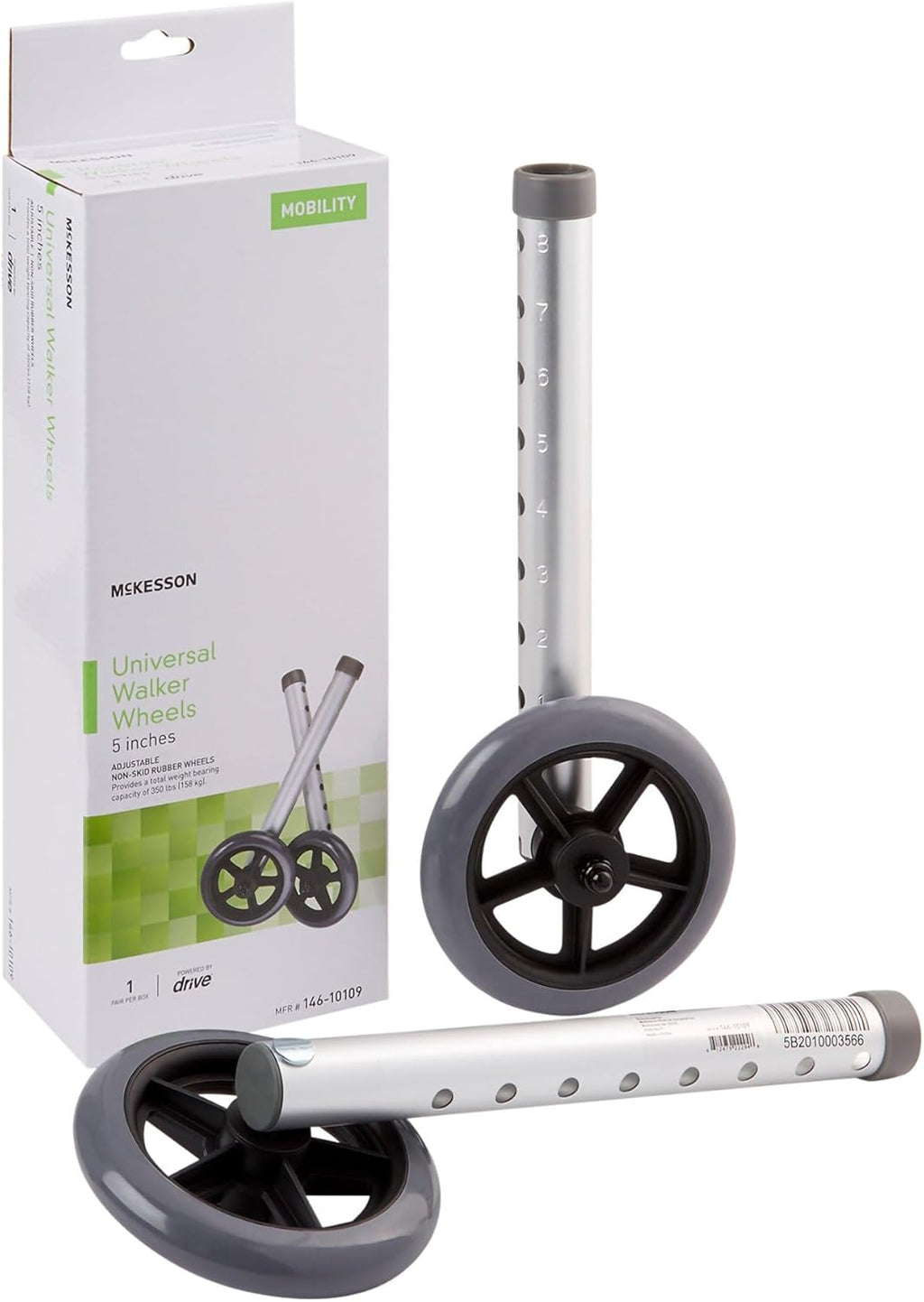 McKesson Universal Walker Wheels, Adjustable, 5 in Caster Wheels, 1 Pair