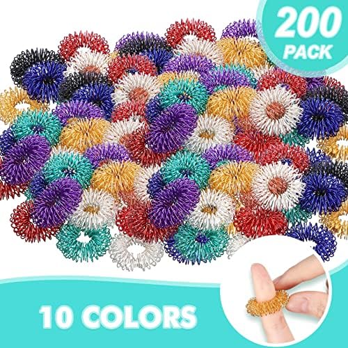 200 Pcs Acupressure Rings Fidget Spiky Sensory Finger Massager Ring Stress Relief Fidget Sensory Toys Anxiety Relief Toys Stress Reducer for Men, Women(Classic Color)