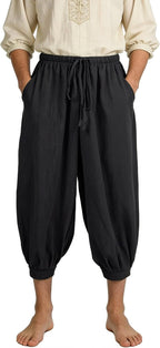 Men's Medieval Pirate Pants Linen Renaissance Viking Costume Trousers Baggy Harem Linen Pants for Cosplay
