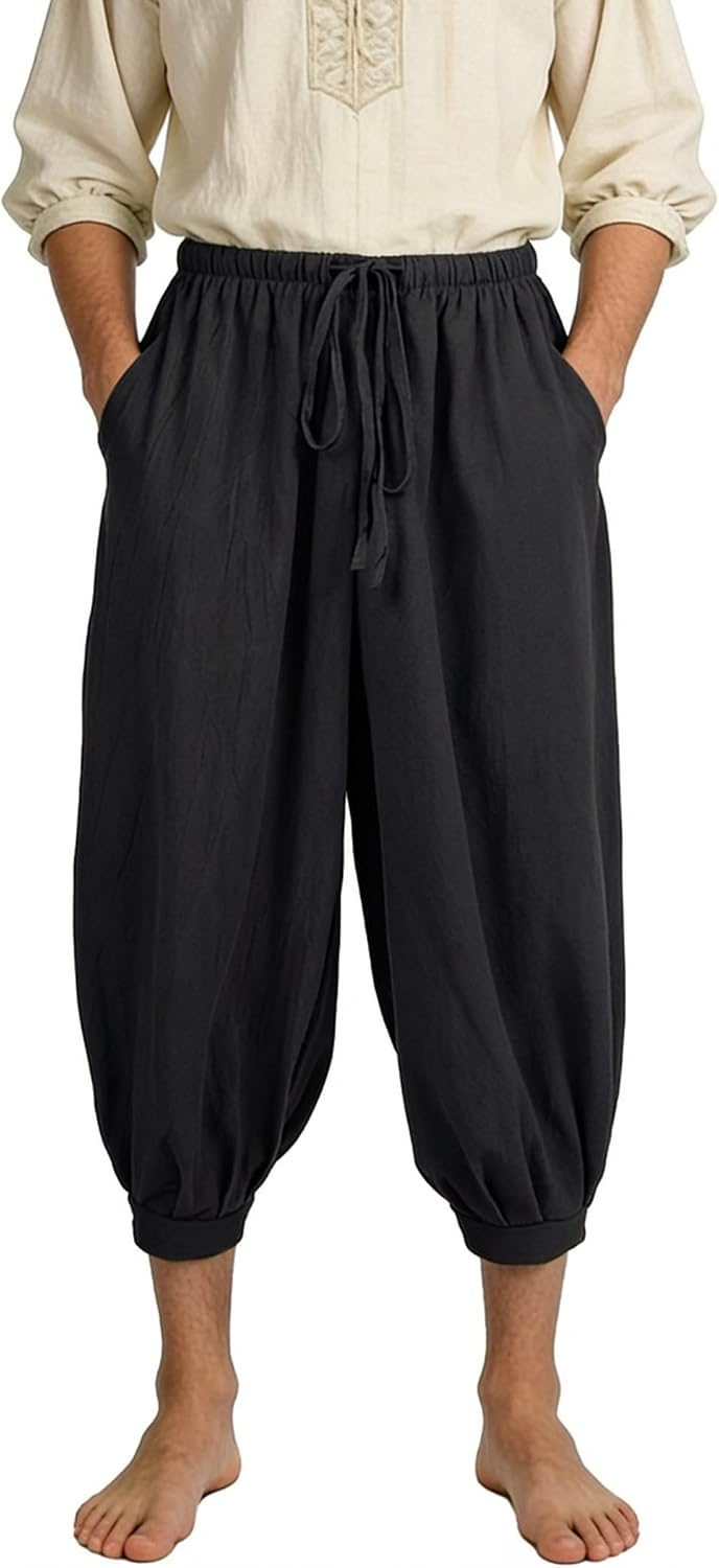 Men's Medieval Pirate Pants Linen Renaissance Viking Costume Trousers Baggy Harem Linen Pants for Cosplay