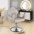 Grey Reclining Barber Chair for Barbershop Home, 360 Swivel Salon Styling Chair for Hair Stylist, Adjustable Hydraulic Beauty Hair Salon Hairstylist Armchair Hydraulic Pump