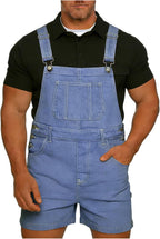 Mens Denim Shorts Lightweight Bib Overalls Jean Rompers Casual Loose Fit Summer Jumpersuit with Pockets Work Pants