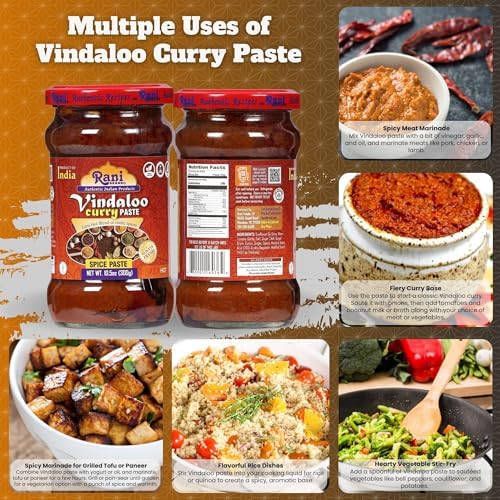 Rani Vindaloo Curry Cooking Spice Paste, Hot! 10.5oz (300g) Glass Jar ~ No Colors | All Natural | NON-GMO | Vegan | Kosher | Gluten Free | Indian Origin