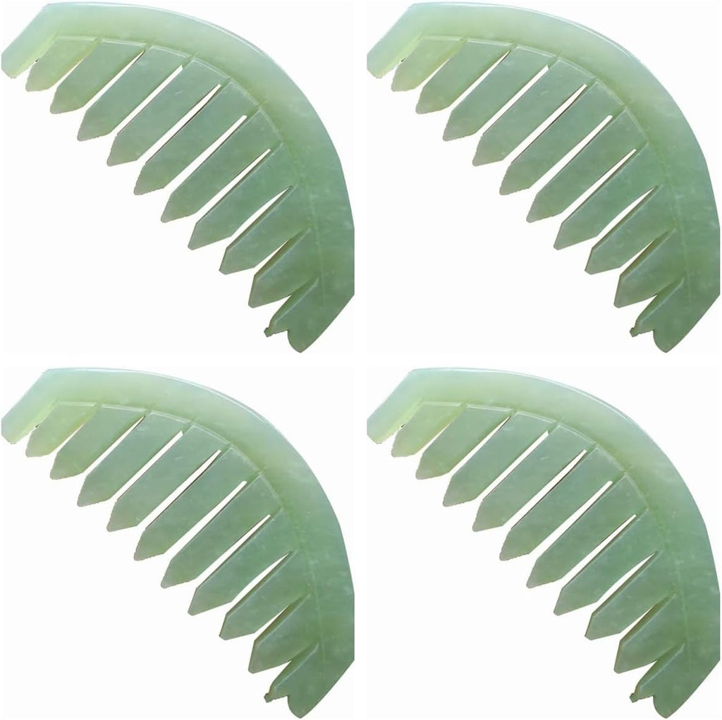4Pcs Green Nature Jade Stone Massage Comb Traditional Natural Jade Massager Acupuncture Head Therapy Trigger Point Treatment On Head Gua Sha Board Scalp Massagers Manual Scalp Massagers Massage Tools