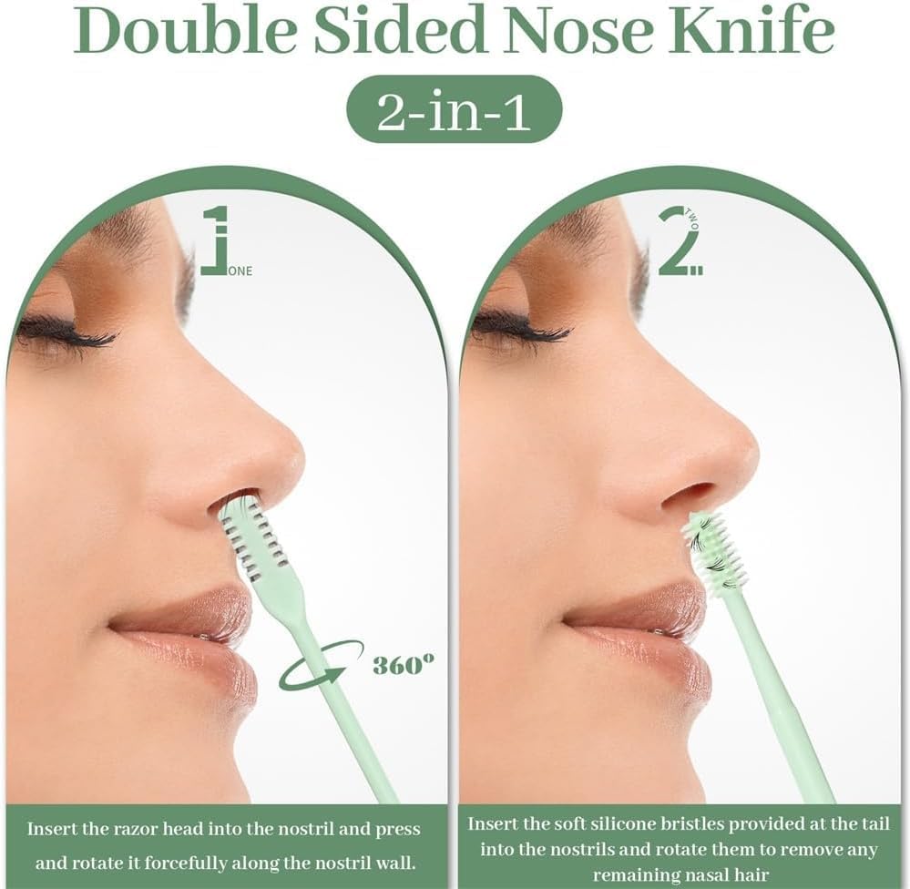 5PCS Nasal Hair Cutter for Women Men, 2026 Upgraded Portable 2-in-1 Nasal Hair Cutter Sticks Double Sided Nose Knife with Soft Cleaning Brush