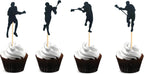 48Pcs Lacrosse Cupcake Toppers Black Glitter Lacrosse Player Cupcake Picks for Boys Ice Lacrosse Sport Themed Birthday Party Decoration